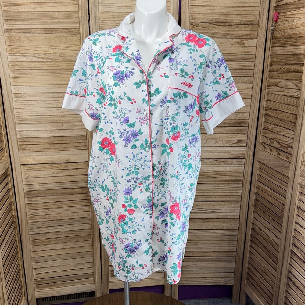 Adolfo Gown Floral Print Women's Night  Robe  Green Purple Size One Size Vintage
